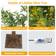 4FT 180Pcs LED Beads Lighted Olive Tree Artificial Greenery Tree with Warm White Light Lifelike Decorative Faux Tree with Remote 8 Lighting Modes 10 A