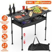 Portable Folding Camping Table With Adjustable Height Hanging Net Rustproof Carbon Steel Foldable Roll-Up Camping Table for Picnic Camping Hiking Beac