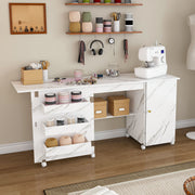 57.5" Foldable Sewing Machine Table with Storage & Casters