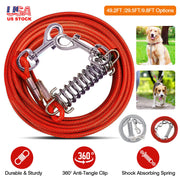 29.5FT Dog Tie Out Cable Long Dog Leash Chew Proof Lead Dog Chain with Durable Spring 360¡ Rotatable Clips PVC Case for Outside Yard Caming