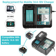 Rapid Charger Replacement Fit for Makita 14.4-18V Battery BL1860 BL1830 BL1850 withLCD Display USB Port