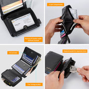MenÕs Leather Wallet ID Card Holder Purse Trifold Clutch Money Zipper with ID Window14 Credit Card 1 ID Card