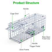2Pcs Foldable Rat Trap Cage Humane Live Rodent Trap Cage Galvanized Iron Mice Mouse Control Bait Catch with Detachable L Shaped Rod For Kitchen Garden
