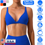 Women Deep V-Neck Sports Bras U-Shaped Back Sport Bras Padded StrappyÊCrop Open Back Low Impact Bras SexyÊFitnessÊTank Tops with Removable Pads for Gy