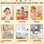 3-Piece Kids Wooden Table and Chair Set, Rabbit Ear Themed Toddler Activity Play Table with 2 Chairs, Solid Wood & MDF C