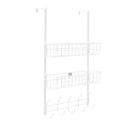 Over The Door Hooks Organizer Door Towel Rack Hanger 5 Hooks with 2 Metal Baskets for Bathroom Bedroom Kitchen Storage Shelf