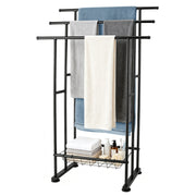 3-Tier Freestanding Towel Rack with Storage Basket - Black