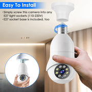 E27 WiFi Bulb Camera 1080P FHD WiFi IP Pan Tilt Security Surveillance Camera with Two-Way Audio Night Vision Flood Light Motion Tracking Siren Functio