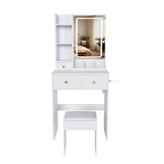 Vanity Desk Set with Lighted Mirror, 4 Drawers & Stool