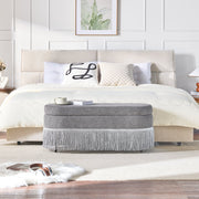 Oval Upholstered Storage Ottoman with Fringe Trim, 39.4"