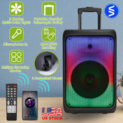 Portable Wireless Party Speaker Party Speaker with with 5 Colorful Lighting Modes TWS FM USB MMC Slot Aux In Recording Mic Priority Trolley Handle 2 W