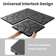 Interlocking Patio Deck Tiles 12 Inch Stone Pattern 44-Piece Set