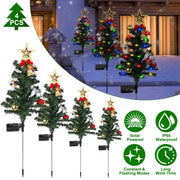 4Packs Solar Christmas Tree Lights Xmas Garden Decorations Tree Stake Lamp 20LEDs Solar Decor Light with Constant and Flashing Mode for Pathway Yard P