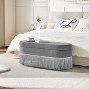 Oval Upholstered Storage Ottoman with Fringe Trim, 39.4"