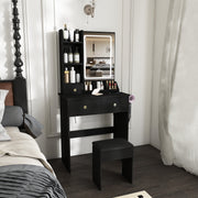 Vanity Desk Set Makeup Dressing Table with Stool, Lighted Mirror, 3 Drawers, 3 Open Shelves, 3 Open Cubbies, Power Stati