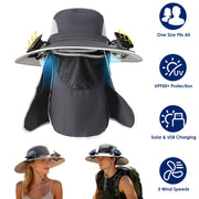 Solar Fan Hat with UPF50+ Sun Protection and Neck Flap