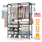 Metal Garment Rack Shoe Clothing Organizer Shelves Freestanding Multifunctional Clothes Wardrobe
