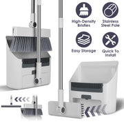 Broom And Dustpan Combo Set With Squeegee Stainless Steel Handle 4 In 1 Upright Standing Broom And Dust Pan For Indoor Outdoor Garage Kitchen Room Off