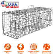 Humane Cat Trap Cage Catch Release Live Animal Rodent Cage Collapsible Galvanized Wire for Small Raccoons Beavers Groundhogs Foxes Armadillos