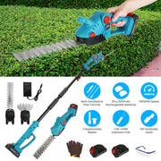 Pole Mini Hedge Trimmer & Grass Shear Electric Cordless Handheld Hedge Trimmer with 90¡ Rotatable Head Telescopic Extension Pole Gloves Goggles 2Pcs 2