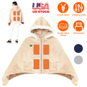 Wearable Heated Throw Blanket Double-Sided Flannel Portable Electric Heating Hoodie For Women's Men Machine Washable 3 Heating Levels Battery Operated