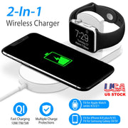 10W Qi Wireless Charger Watch Charger 2-in-1 Wirless Charging Pad for Apple Watch 4/3/2/1/ iPhone X/XS/8