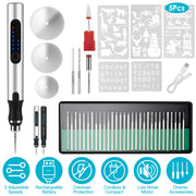 Electric Engraving Pen with 33Pcs Burr Bits 5Pcs Stencils 3 Gears Speed Rechargeable Cordless Professional Engraver Etching Machine For Jewelry Glass