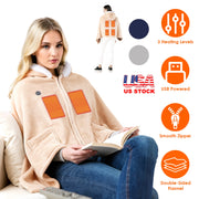 Wearable Heated Throw Blanket Double-Sided Flannel Portable Electric Heating Hoodie For Women's Men Machine Washable 3 Heating Levels Battery Operated