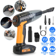 4 In 1 Cordless Car Vacuum Cleaner and Tire Inflator with LED Light Digital Display Tire Pressure Gauge 150PSI Rechargeable Air Compressor Pump Essent