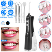 Portable Water Dental Flosser Cordless Rechargeable Dental Oral Irrigator IPX7 Waterproof Teeth Cleaner with 4 Modes 4 Nozzles 10.15oz Detachable Wate