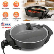 6L Electric Hot Pot with Divider 1100W Dual-Flavor Pot Shabu Shabu Pot Non-Stick with 5-Temp Control for Shabu Shabu Fondue Perfect for Family Gatheri