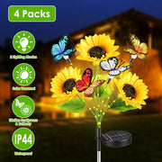 Solar Sunflower Lights with Butterfly Accents - 4 Pack