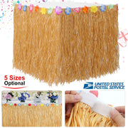 Grass Table Skirt Hawaiian Luau Party Decorations Supplies w/Hibiscus for Buffet BBQ Tiki Bar Beach Birthday Party Use