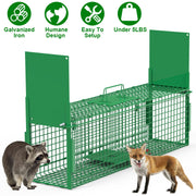 38in 2 Door Live Animal Cage Trap For Animals Under 18LBS Easy To Setup Humane Galvanized Iron Trap Cage For Raccoons Armadillos Groundhogs Muskrats O