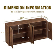 Fluted Sideboard Cabinet with 4-6 Doors and Wood-Grain Top