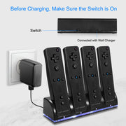 4 Remotes Charging Dock Game Controller Charger 2800mAh Rechargeable Battery Charging Stations w/ LED Indicator for Wii Nintendo