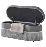 Oval Upholstered Storage Ottoman with Fringe Trim, 39.4"