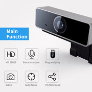 FHD 1080P Webcam USB PC Computer Webcam Auto Focus with Microphone 60-Degree Widescreen Desktop Laptop Webcam Live Streaming Webcam with Rotatable Cli