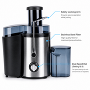 1000W Centrifugal Juicer Juice Extractor with 2 Speeds 2.6in Wide Feed Chute 17Oz Juicer Cup 54Oz Pulp Collector Electric Juicer for Fruits Vegetables