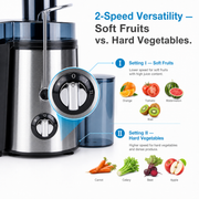 1000W Centrifugal Juicer Juice Extractor with 2 Speeds 2.6in Wide Feed Chute 17Oz Juicer Cup 54Oz Pulp Collector Electric Juicer for Fruits Vegetables