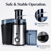 1000W Centrifugal Juicer Juice Extractor with 2 Speeds 2.6in Wide Feed Chute 17Oz Juicer Cup 54Oz Pulp Collector Electric Juicer for Fruits Vegetables