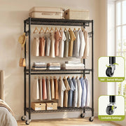 Rolling Clothes Rack with Shelves and Lockable Wheels