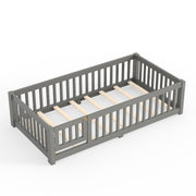 Montessori Floor Bed with Safety Guardrails and Lockable Door