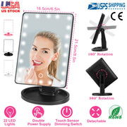 22 LED Lights Rechargeable Cosmetic Mirror 180¡ Rotation Makeup Mirror Touch Control Dimmable Vanity Mirror