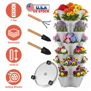 7-Tier Stackable Vertical Planter with Wheels and Drainage