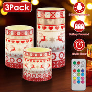 3Pack Christmas Flameless LED Candles Deer Flickering Candle Lights Pillar Candles with 3 Lighting Modes Timer Remote Control