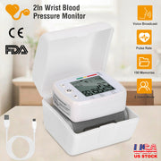 Blood Pressure Monitor Wrist Digital High Blood Pressure Cuff Heartbeat Tester with  90x2 Reading Memory 2In LCD Screen Storage Box