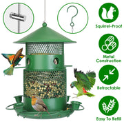 Wild Bird Feeder Squirrel-Proof Chew-Proof Metal Bird Seed Feeder Outdoor Hanging Bird Feeder With 360¡ Circular Perches Water Cups For Yard Garden Pa