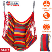440LBS Hammock Hanging Chair Canvas Porch Patio Swing Seat Portable Camping Rope Seat w/ 2Pillows