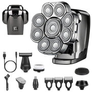 6 In 1 9D Electric Head Shaver for Men Cordless Rechargeable Wet Dry Razor with LED Display Travel Lock Stall Protection Cleaning Reminder